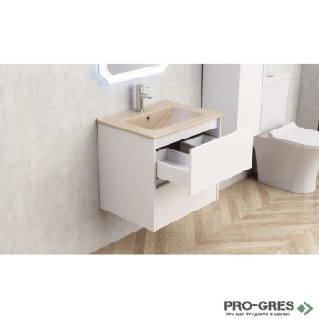 Долен шкаф за баня 60cм, с мивка, бежов мат, Inter Ceramic ICP 5955+ ICC 6066BG